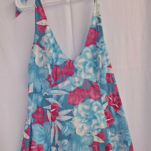 Samantha Rose Teal and Pink Tropical Floral Halter Dress Missy Size 10 - Picture 1 of 4